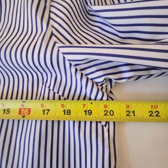 Cortland Park Womens Striped 1/4 Button Long Sleeve Shirt Blue White Size Medium - Picture 8 of 11